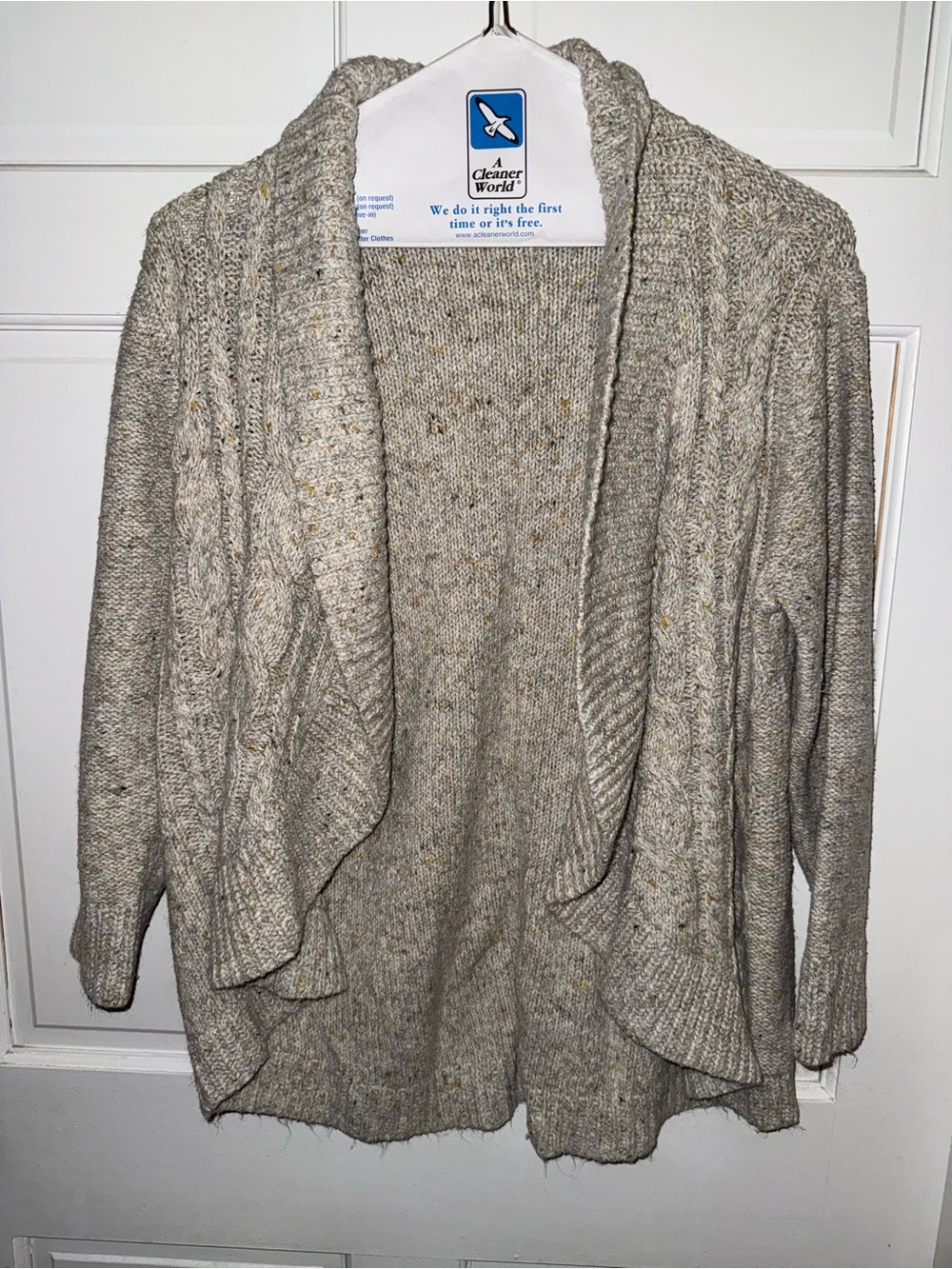 Coldwater Creek Tweedy Cream Open-Front Cable Cardigan
